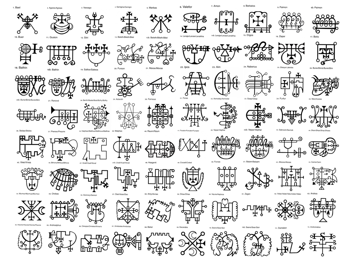Black Cotton T-Shirt, Goetia Sigils Design, Relaxed Fit