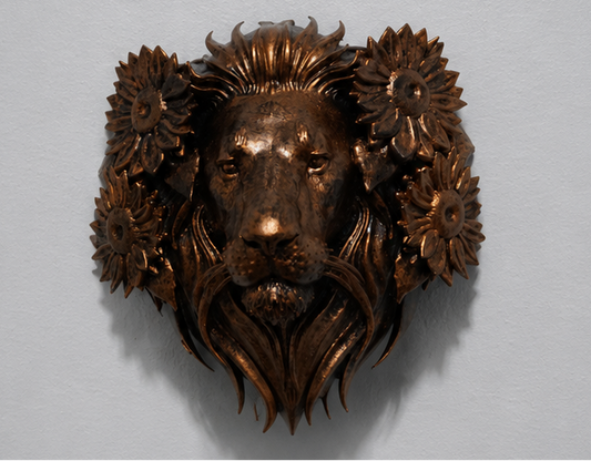 Lion Head Wall Decor | Lion Sculpture with Flowers | Majestic Lion Wall Hanging | Wildlife Art | Floral Lion Decor | Statement Wall Art