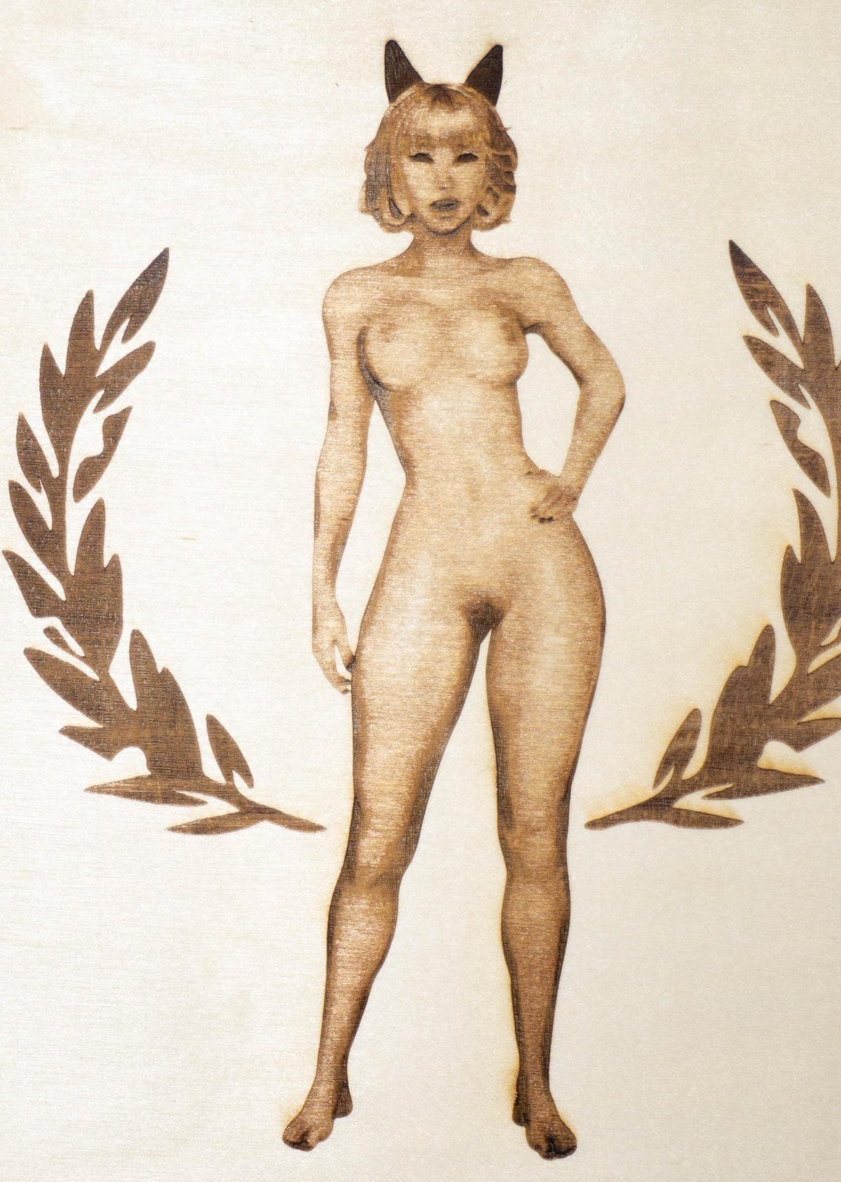 Wooden Cat Art, Kitty Woman Laser Engraved Wooden Decor Piece