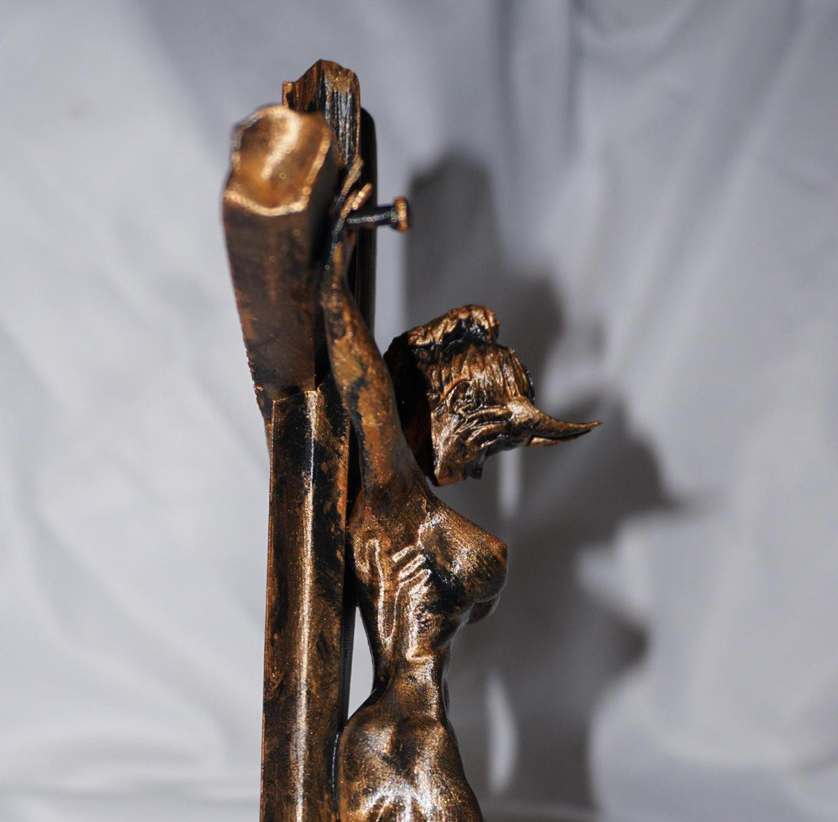 Female Demon Sculpture On A Cross, 3D Printed Sculpture