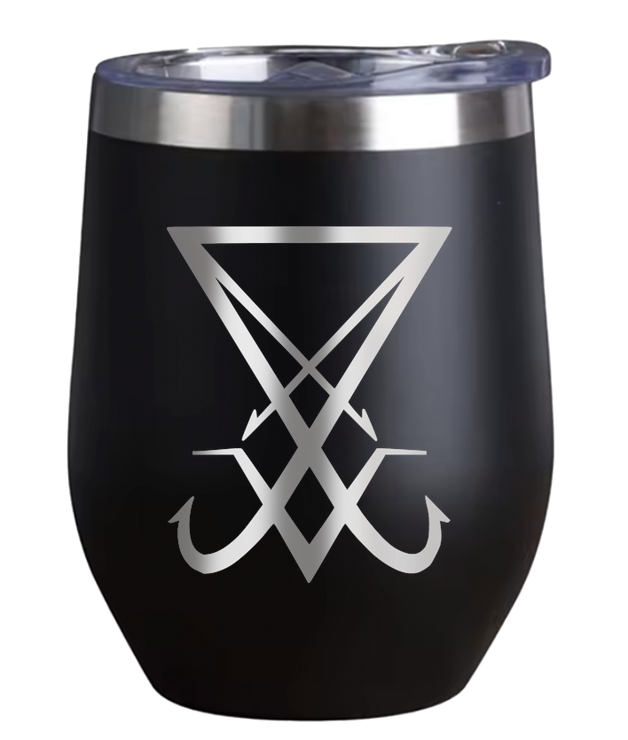 Lucifer Sign Wine Mug, 12oz Insulated Stainless Steel, Spill-Resistant