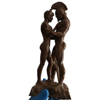 Nutmeg Achilles and Patroclus Statue Classical Male Sculpture Figurative Art Dramatic Greek Inspired Decor