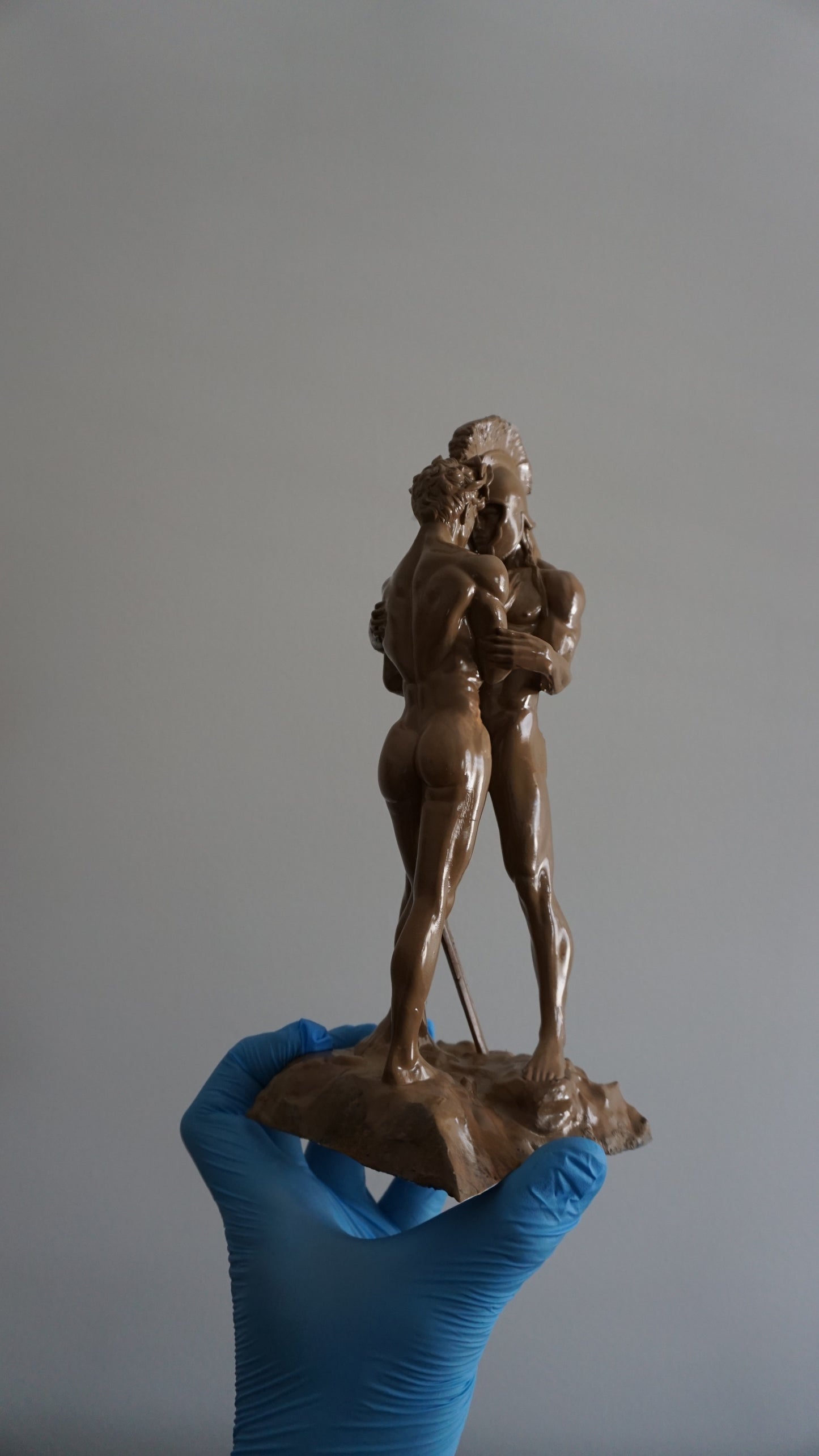 Nutmeg Achilles and Patroclus Statue Classical Male Sculpture Figurative Art Dramatic Greek Inspired Decor