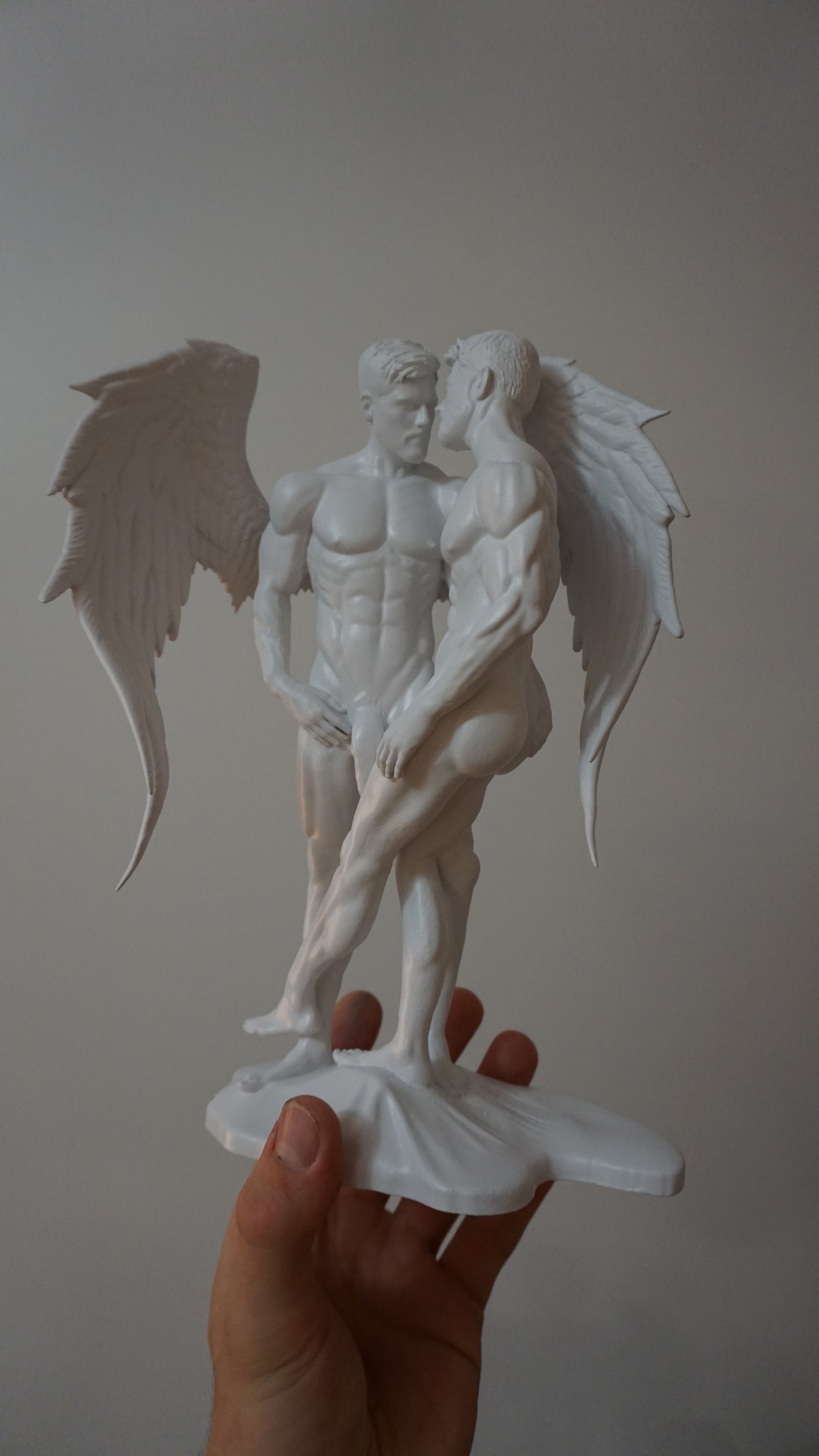 White Haloed Lover Adult Mature Statue Gay Fine Art Dreamy Angel Figurine Classical Male Sculpture Figurative Art Dramatic Greek Inspired Decor
