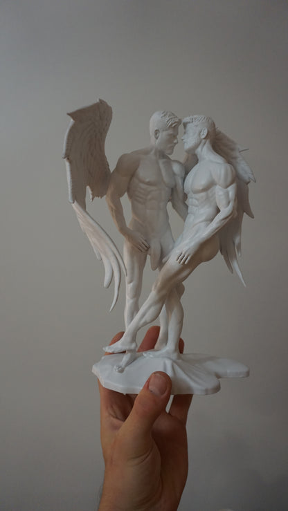 White Haloed Lover Adult Mature Statue Gay Fine Art Dreamy Angel Figurine Classical Male Sculpture Figurative Art Dramatic Greek Inspired Decor