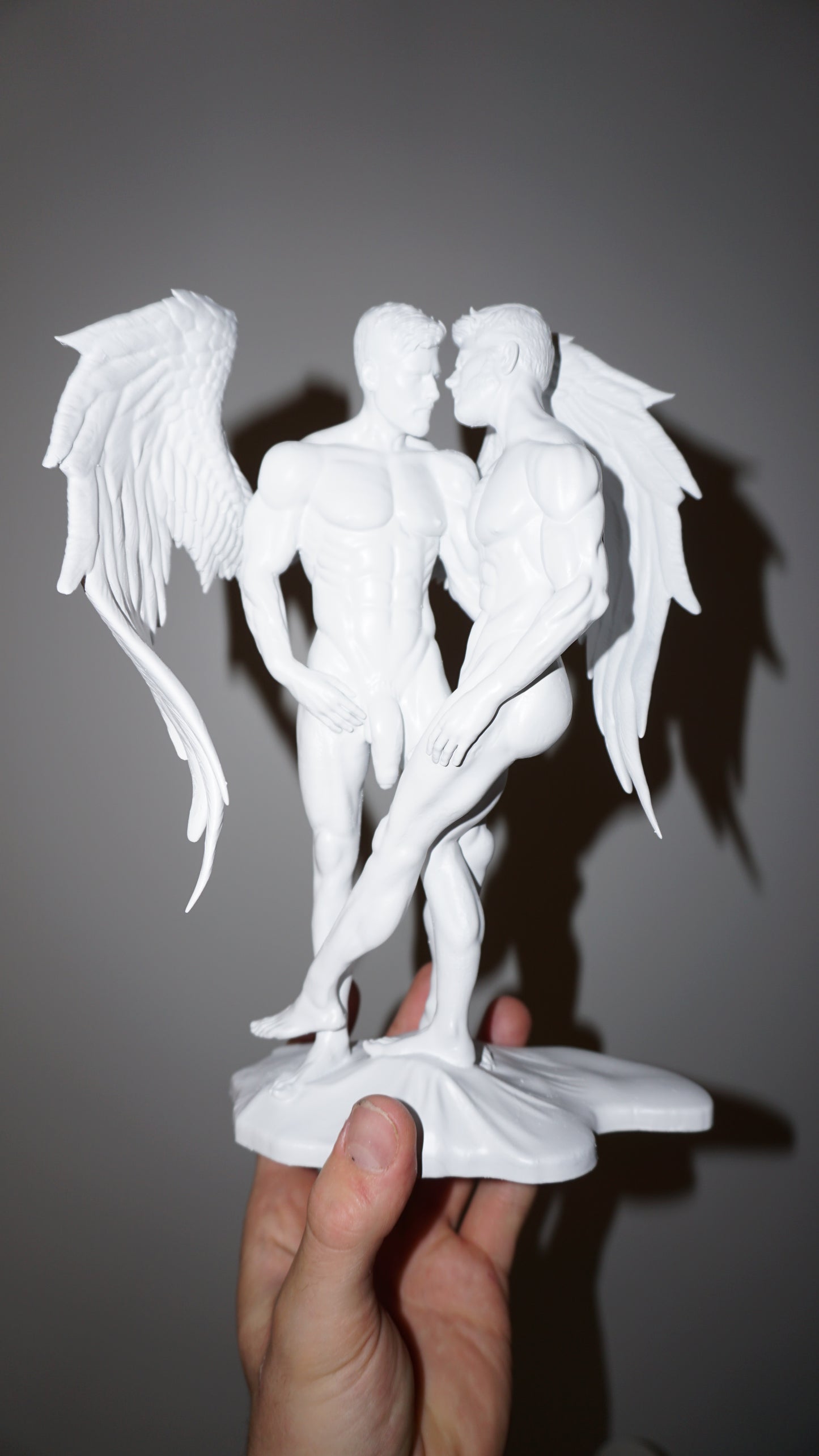 White Haloed Lover Adult Mature Statue Gay Fine Art Dreamy Angel Figurine Classical Male Sculpture Figurative Art Dramatic Greek Inspired Decor