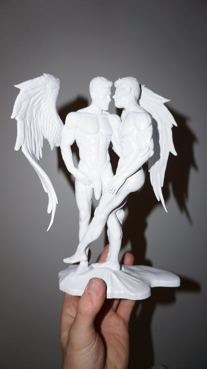 White Haloed Lover Adult Mature Statue Gay Fine Art Dreamy Angel Figurine Classical Male Sculpture Figurative Art Dramatic Greek Inspired Decor