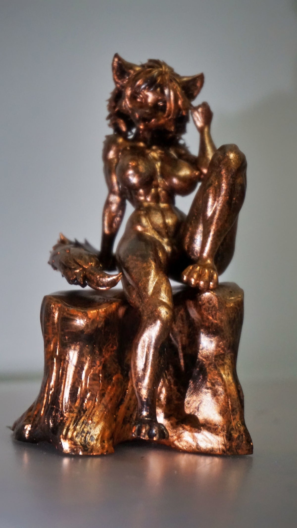 Nude Furry Girl Statue | Female Cat Sculpture | Fantasy Feline Woman Figurine | Anthro Female Art | Furry Decor | Multiple Colors & Sizes