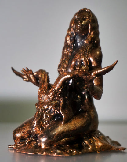Woman with Severed Goat Head Statue | Dark Occult Female Sculpture | Horned Goat Figurine | Ritual Gothic Art | Witchcraft Inspired Decor