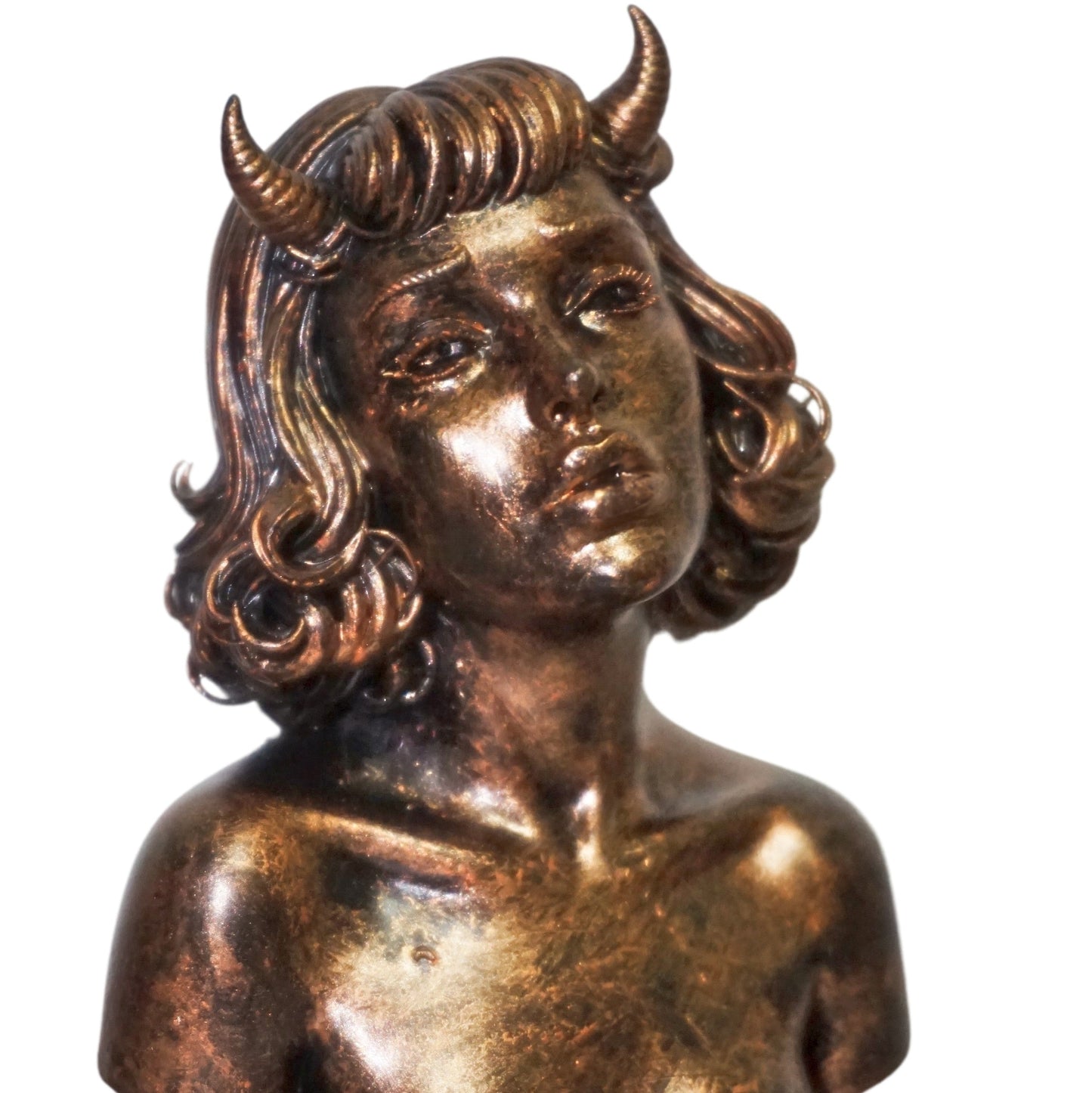 Demon Woman Bust | Horned Female Sculpture | Short Hair Demon Girl Statue | Gothic Fantasy Art | Succubus Decor | Multiple Colors & Sizes