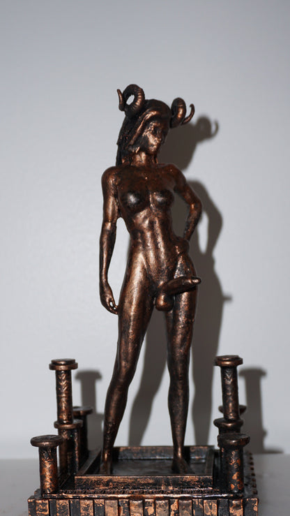 Trans Cambion Demon Statue | Transgender Demon Sculpture | Horned Fantasy Figure | Greek Pillar Base | LGBTQ+ Art | Gothic Mythology Decor