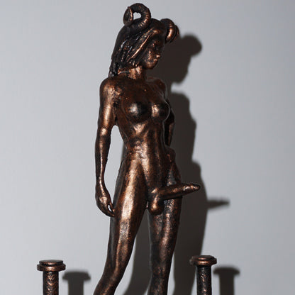 Trans Cambion Demon Statue | Transgender Demon Sculpture | Horned Fantasy Figure | Greek Pillar Base | LGBTQ+ Art | Gothic Mythology Decor