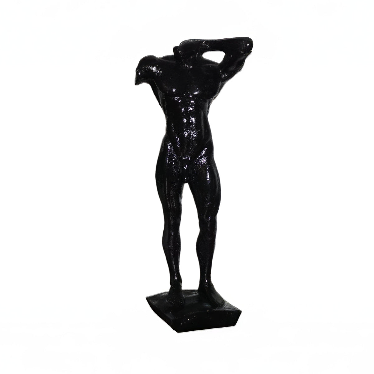 Glossy Black Male Nude Statue | Muscular Man Sculpture | Classical Male Torso Figurine | Modern Masculine Art | Contemporary Home Decor