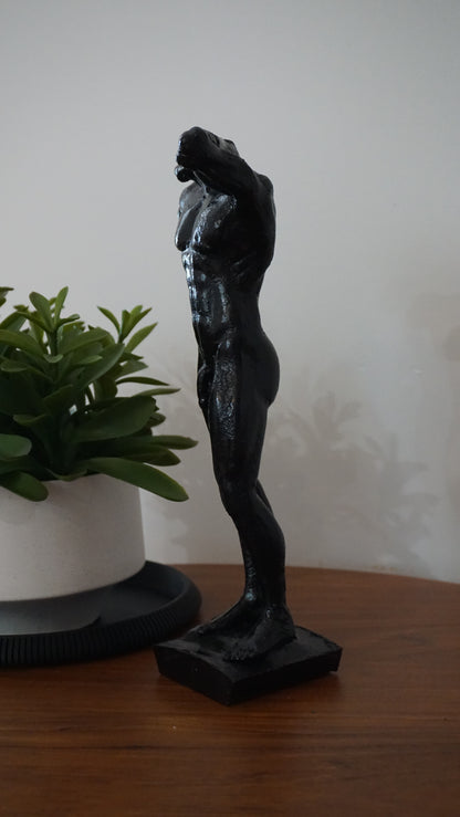 Glossy Black Male Nude Statue | Muscular Man Sculpture | Classical Male Torso Figurine | Modern Masculine Art | Contemporary Home Decor