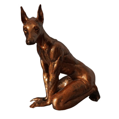 Antique Bronze Doberman Statue | Muscular Dog Sculpture | Anthropomorphic Canine Figurine | Fantasy Animal Art | Unique Dog Lover Decor