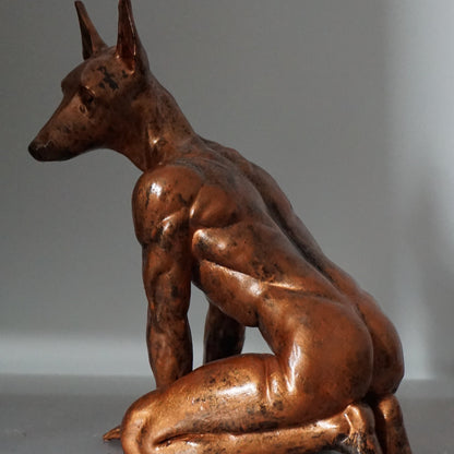 Antique Bronze Doberman Statue | Muscular Dog Sculpture | Anthropomorphic Canine Figurine | Fantasy Animal Art | Unique Dog Lover Decor
