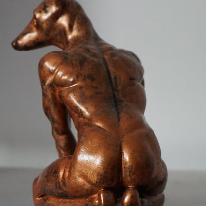 Antique Bronze Doberman Statue | Muscular Dog Sculpture | Anthropomorphic Canine Figurine | Fantasy Animal Art | Unique Dog Lover Decor