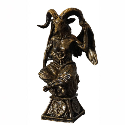 Baphomet Statue | Antique Gold Occult Goat Sculpture | Winged Baphomet Figurine | Gothic Pentagram Alchemy Decor | Esoteric Art