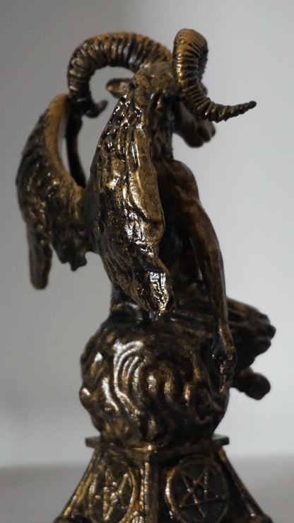 Baphomet Statue | Antique Gold Occult Goat Sculpture | Winged Baphomet Figurine | Gothic Pentagram Alchemy Decor | Esoteric Art