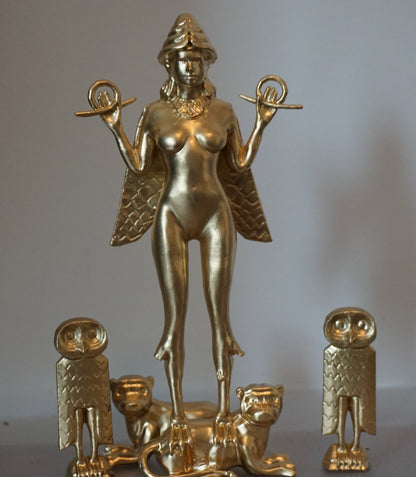 Ishtar Statue | Gold Mesopotamian Goddess Sculpture | Inanna Goddess of Love & War | Ancient Babylonian Mythology Figurine | Historical Decor