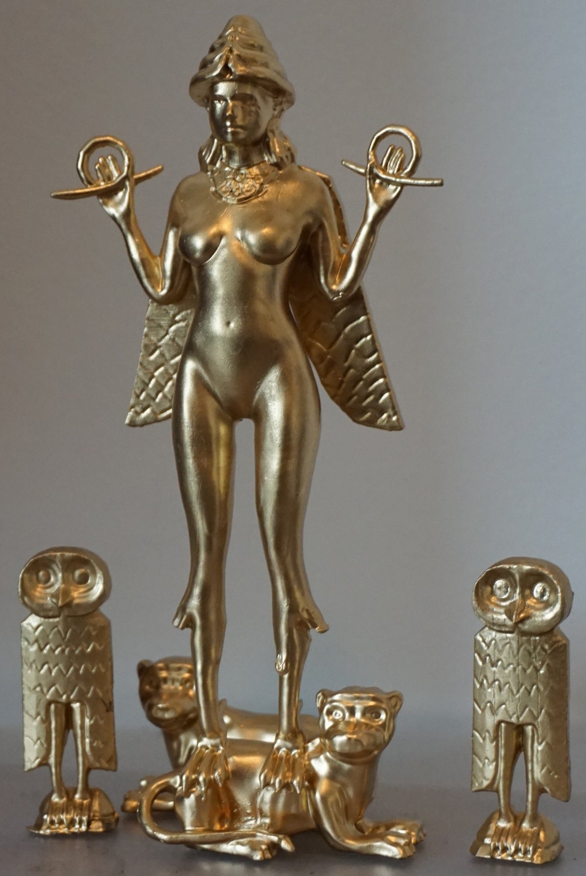 Ishtar Statue | Gold Mesopotamian Goddess Sculpture | Inanna Goddess of Love & War | Ancient Babylonian Mythology Figurine | Historical Decor