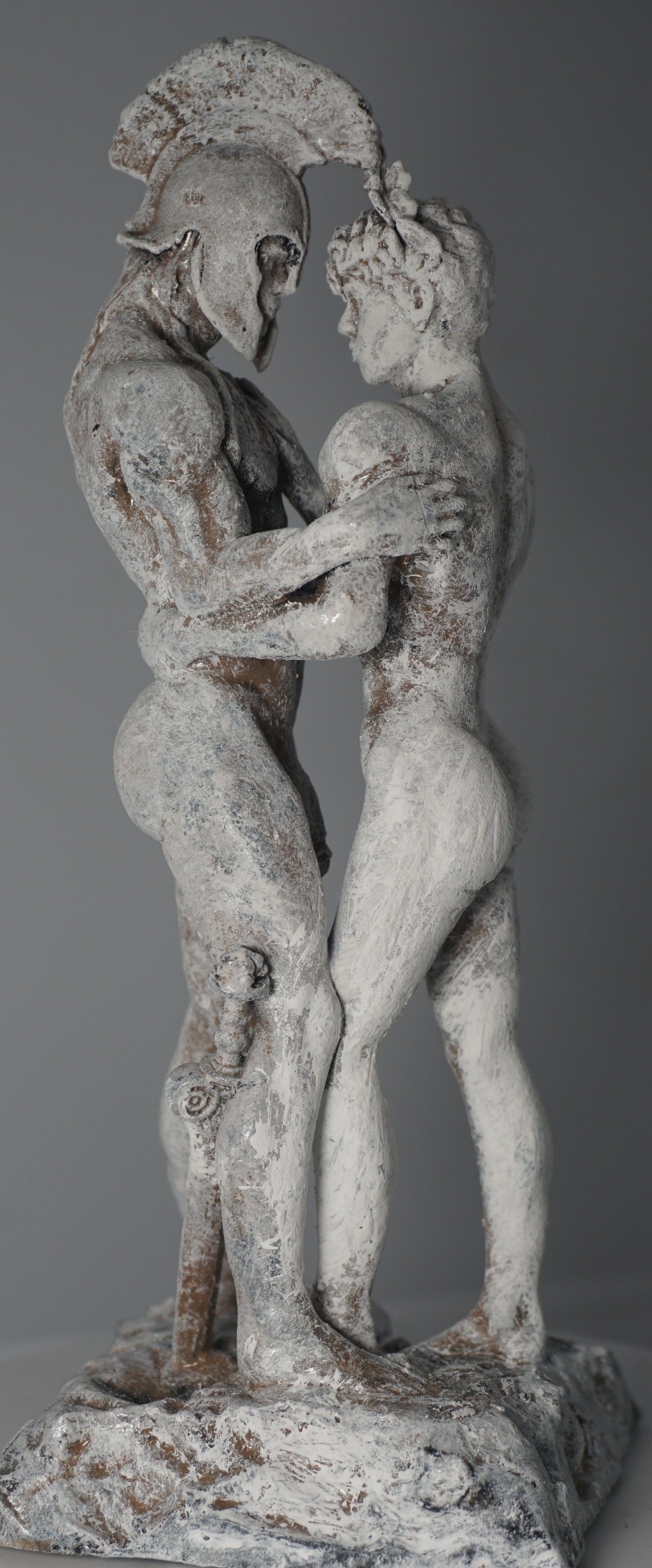 Cream and Stone Achilles and Patroclus Statue Classical Male Sculpture Figurative Art Dramatic Greek Inspired Decor