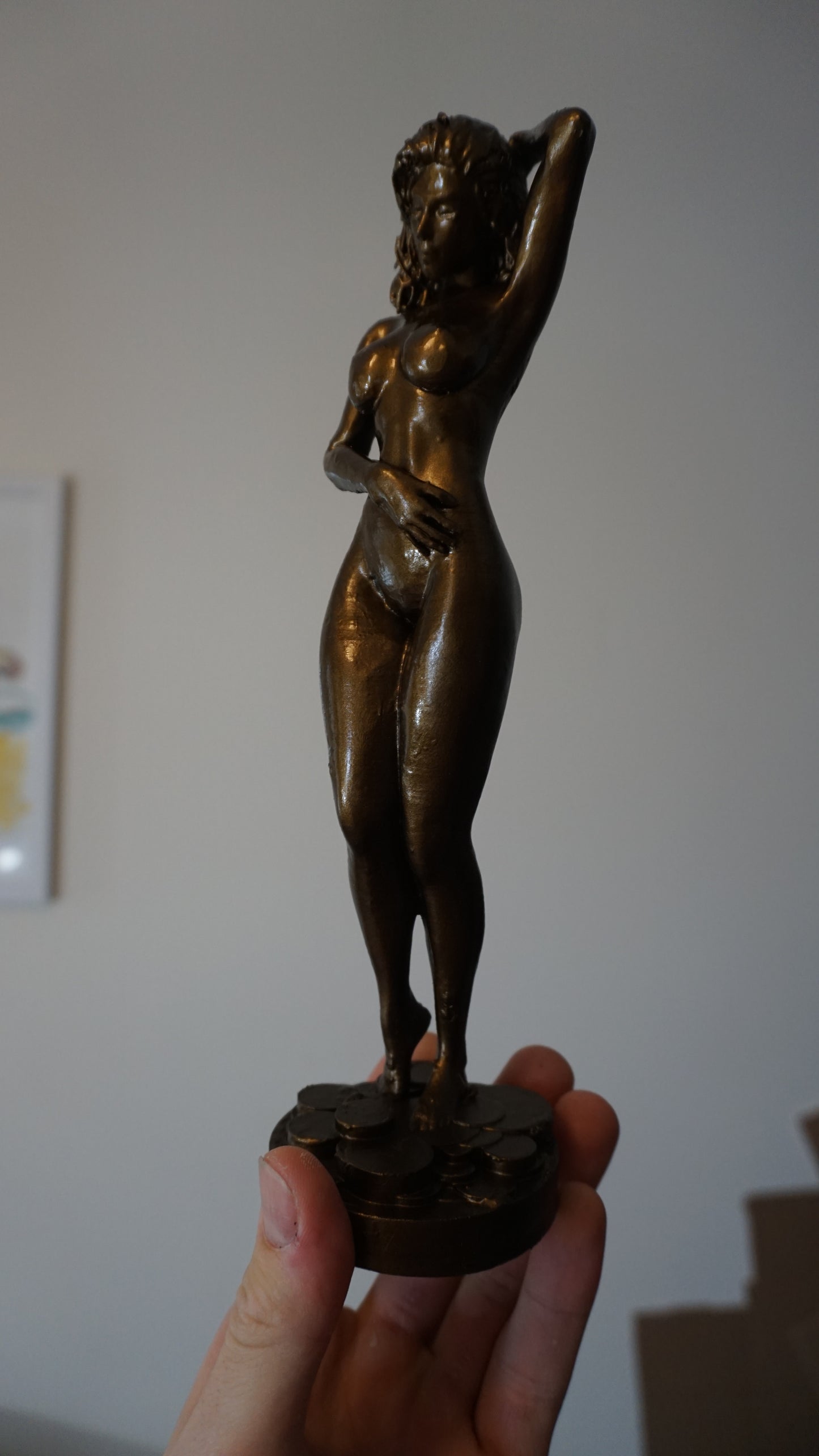 "Bronze Respite" Showering Woman Art Sculpture and figurine elf statue