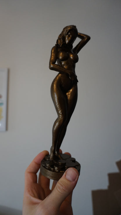 "Bronze Respite" Showering Woman Art Sculpture and figurine elf statue