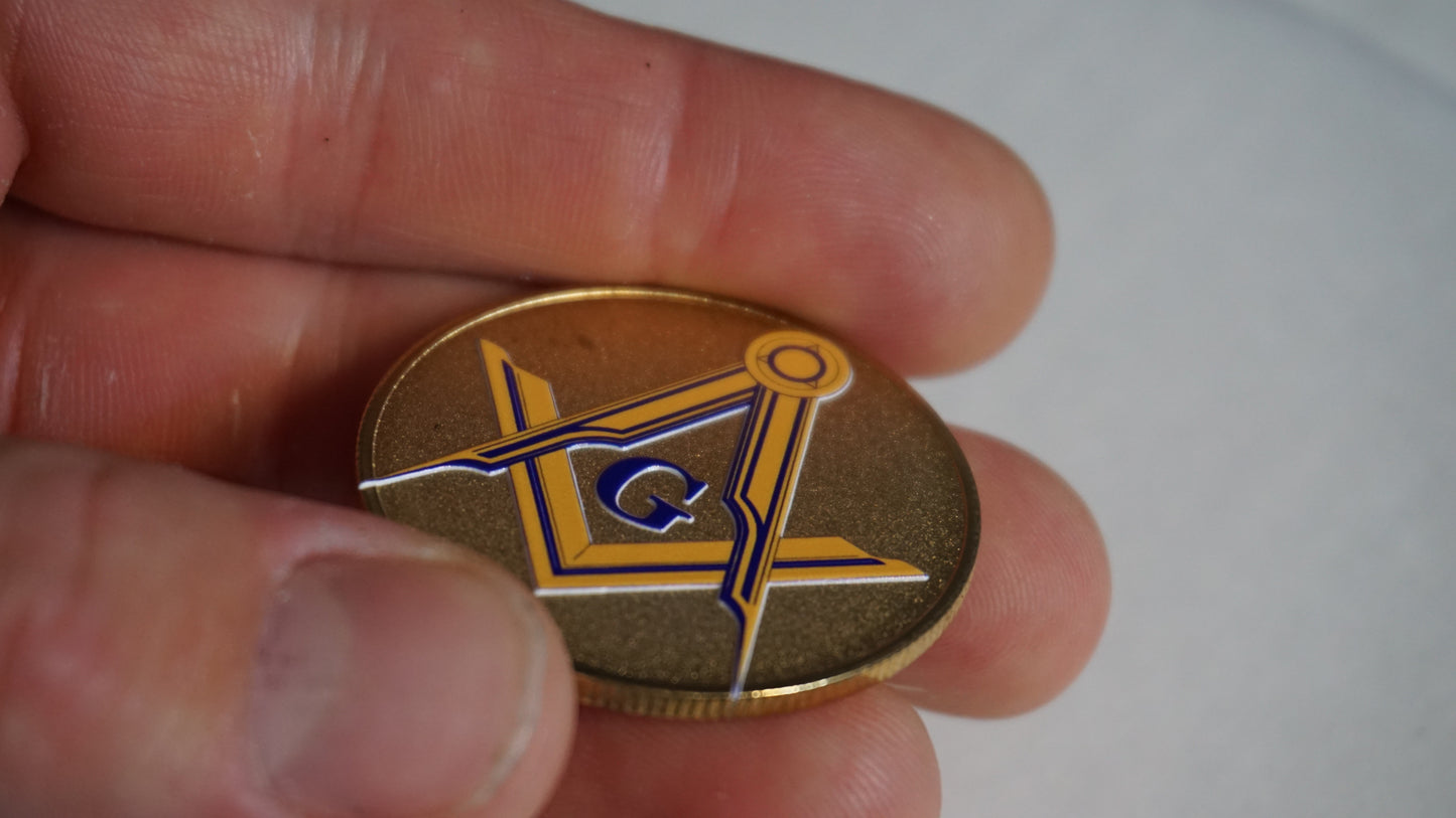 Masonry Guild Coin | Masonic Inspired Challenge Coin | Freemason Symbol Collectible | Gold Silver Rose Gold Finish | Fraternal Keepsake