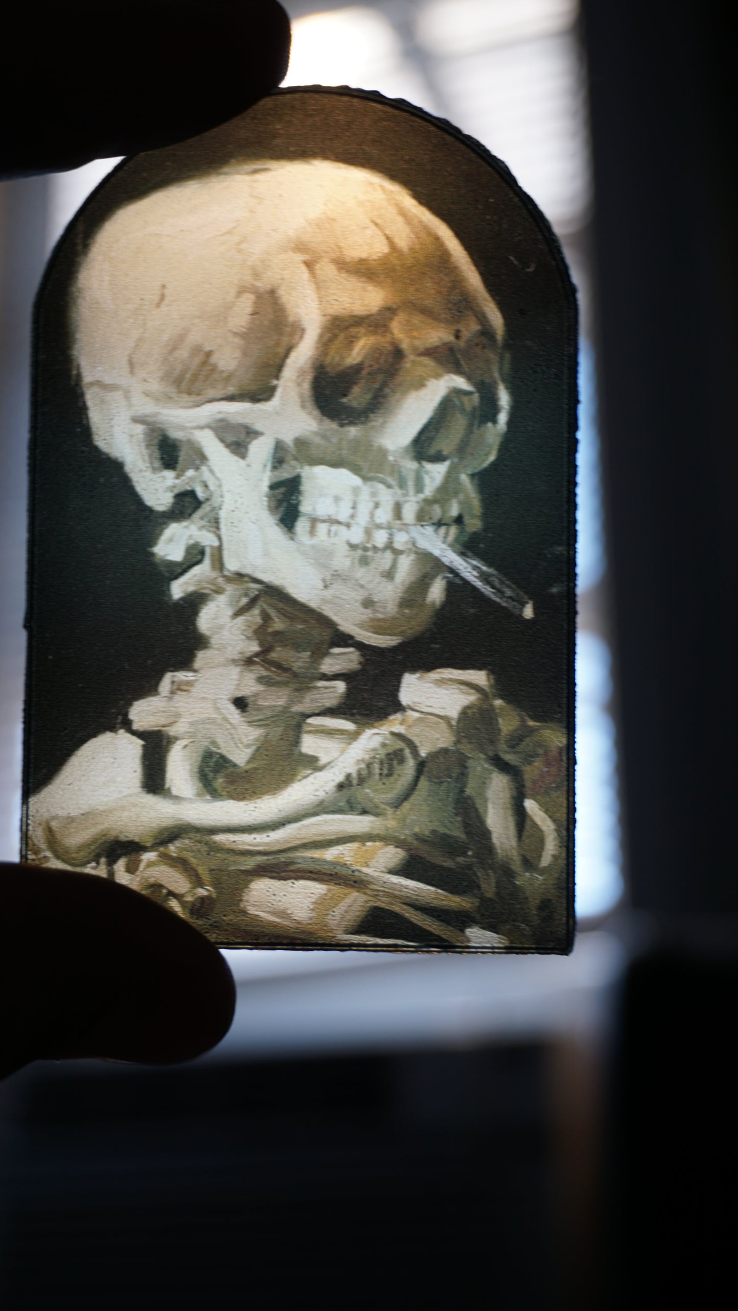 Skeleton Smoking Cigarette Stained Glass Acrylic Art | Gothic Skeleton Window Decor | Dark Humor Acrylic Panel | Alternative Wall Art