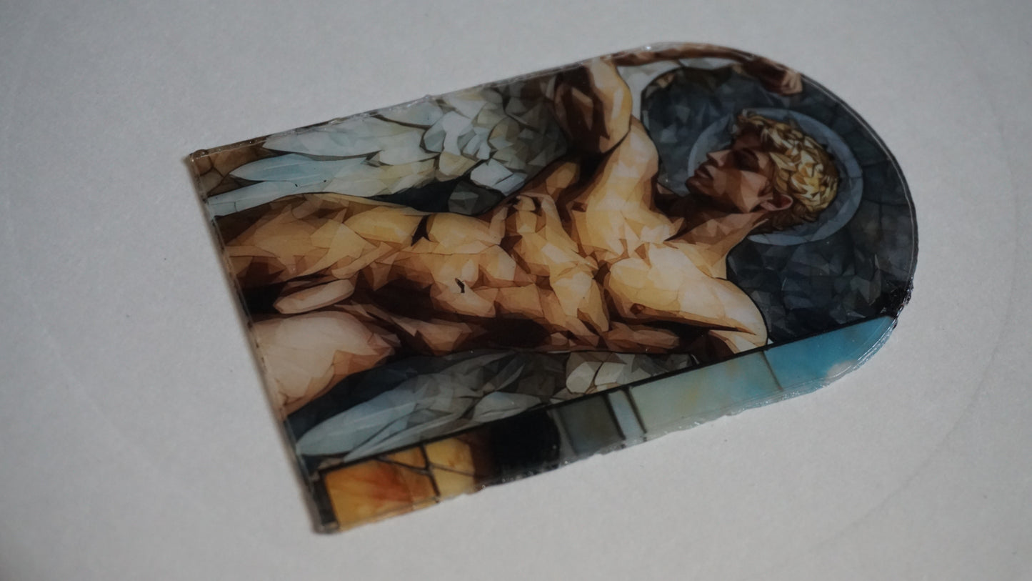 Nude Angel Man Stained Glass Acrylic Art | Male Angel Window Decor | Classical Male Figure Art | Colorful Acrylic Panel | Unique Wall Art