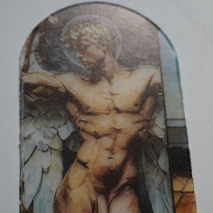 Nude Angel Man Stained Glass Acrylic Art | Male Angel Window Decor | Classical Male Figure Art | Colorful Acrylic Panel | Unique Wall Art