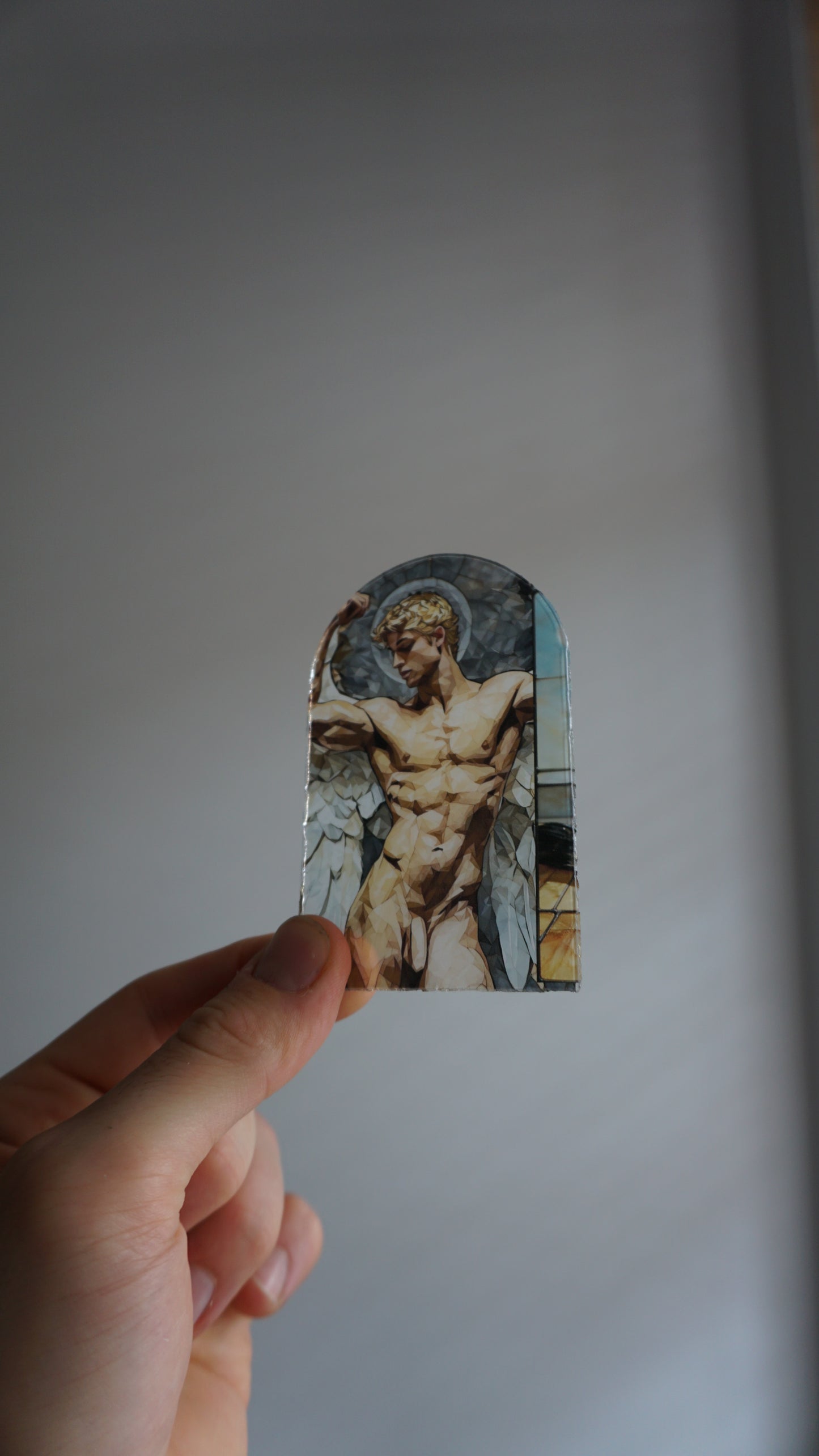Nude Angel Man Stained Glass Acrylic Art | Male Angel Window Decor | Classical Male Figure Art | Colorful Acrylic Panel | Unique Wall Art