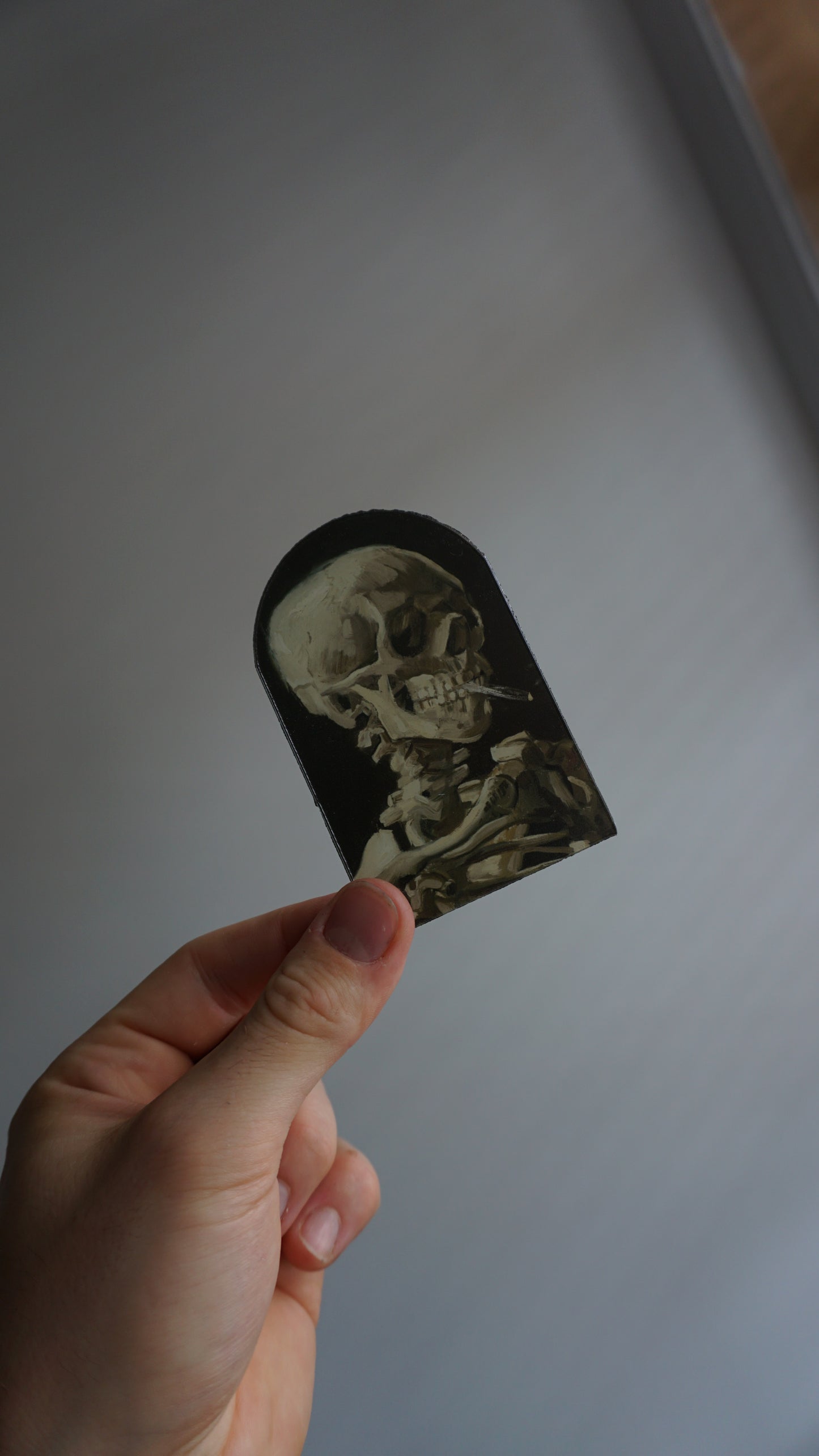 Skeleton Smoking Cigarette Stained Glass Acrylic Art | Gothic Skeleton Window Decor | Dark Humor Acrylic Panel | Alternative Wall Art