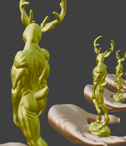 Gold Deer Man Statue | Sensual Nude Stag Sculpture | Muscular Male Deer Figurine | Anthropomorphic Fantasy Art | Gothic Nature Decor