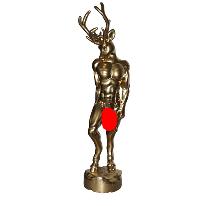 Gold Deer Man Statue | Sensual Nude Stag Sculpture | Muscular Male Deer Figurine | Anthropomorphic Fantasy Art | Gothic Nature Decor