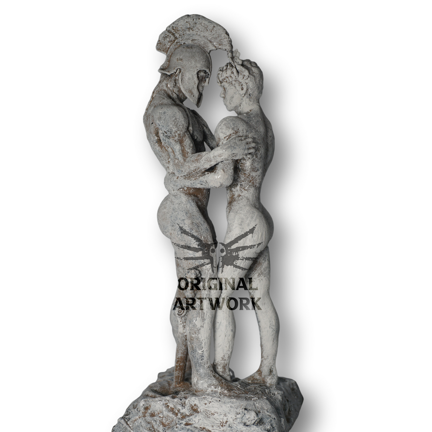 Cream and Stone Achilles and Patroclus Statue Classical Male Sculpture Figurative Art Dramatic Greek Inspired Decor