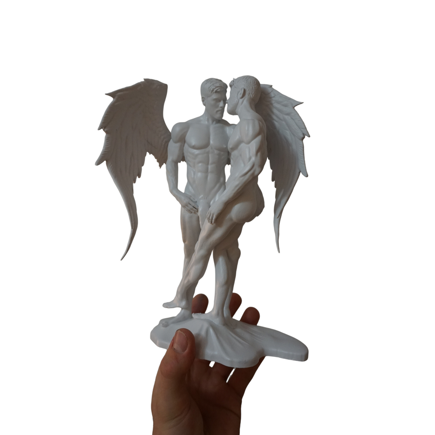 White Haloed Lover Adult Mature Statue Gay Fine Art Dreamy Angel Figurine Classical Male Sculpture Figurative Art Dramatic Greek Inspired Decor
