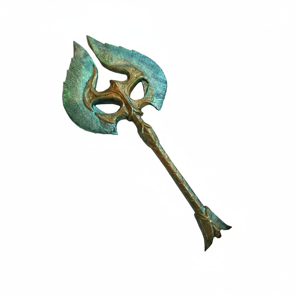 Bronze double-bladed axe on a white background