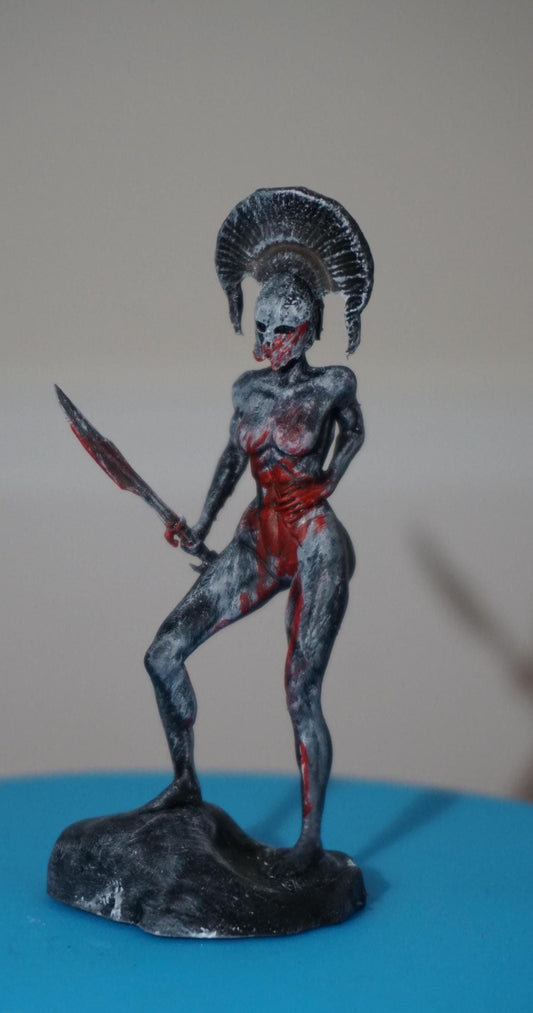 Wounded Hoplite Statue, Endure Swordswoman Sculpture, 3-30 Inches