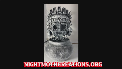 Aztec Teal Tlaloc Rain God tabletop water Fountain